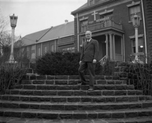 Warden Elwood Wilson on the steps of the New Castle County Workhouse Delaware in World War II Photograph Collection RG 1325.206 Image #2962