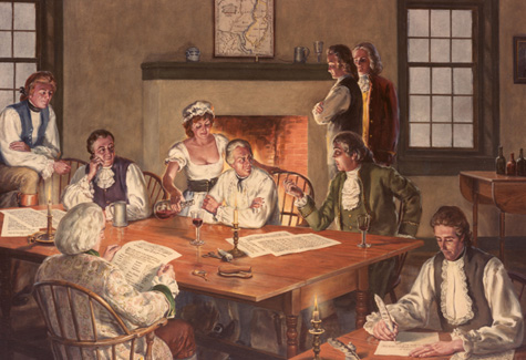 a painting of a tavern in colonial times