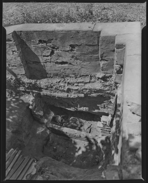 This negative shows a skeleton believed to be Samuel Dickinson that the Delaware Archaeological Society excavated in a marked burial plot on the John Dickinson Plantation.