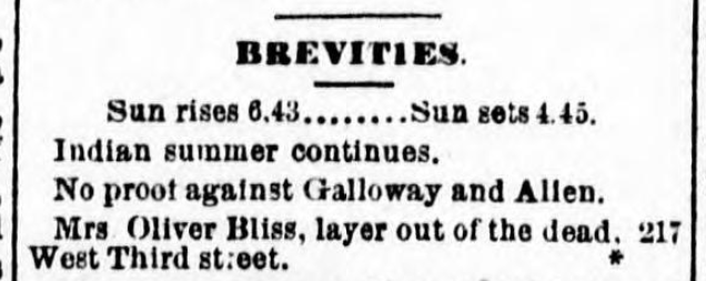 Advertisement for a “layer out of the dead” in The Daily Republican, Wilmington, Del., September 13, 1879.