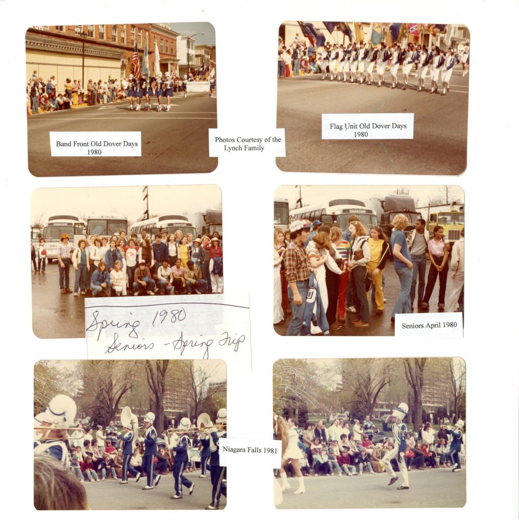 This is a scrapbook page about the Dover High School Band and its director, Ronald E. Shomo