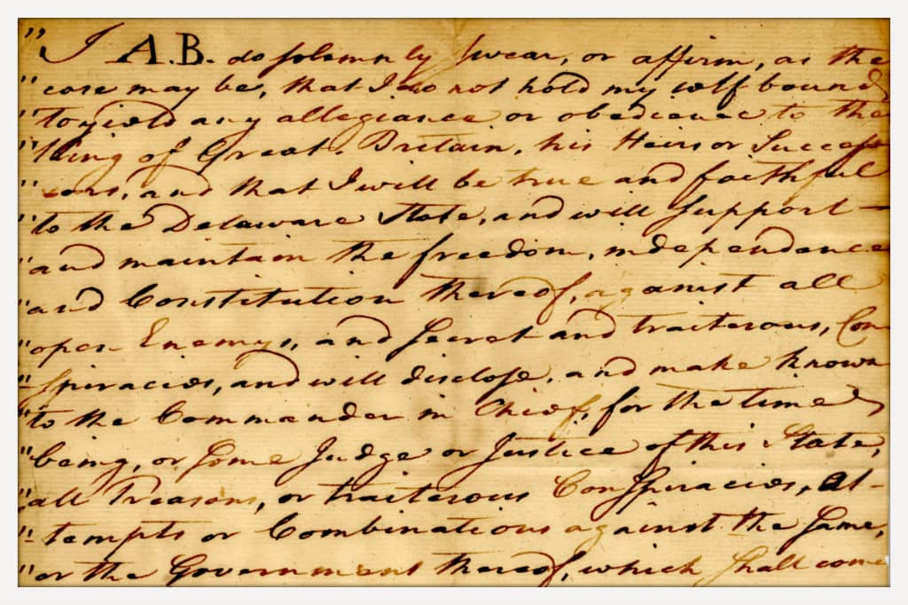 John Colgan's oath to the state of Delaware from March 6, 1779.