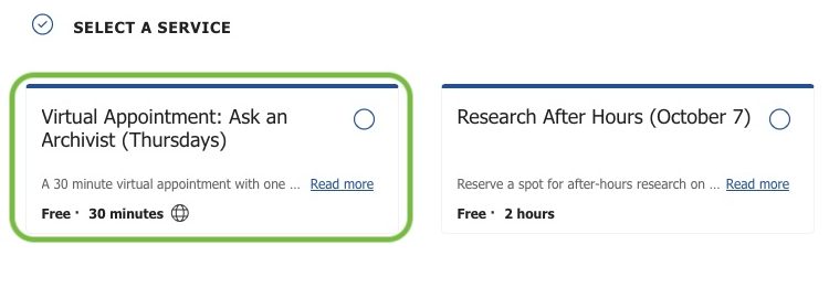 Schedule an Ask an Archivist appointment