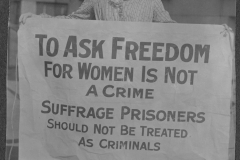 Mary Winsor (Pennsylvania) holding a Suffrage Prisoners banner in 1917